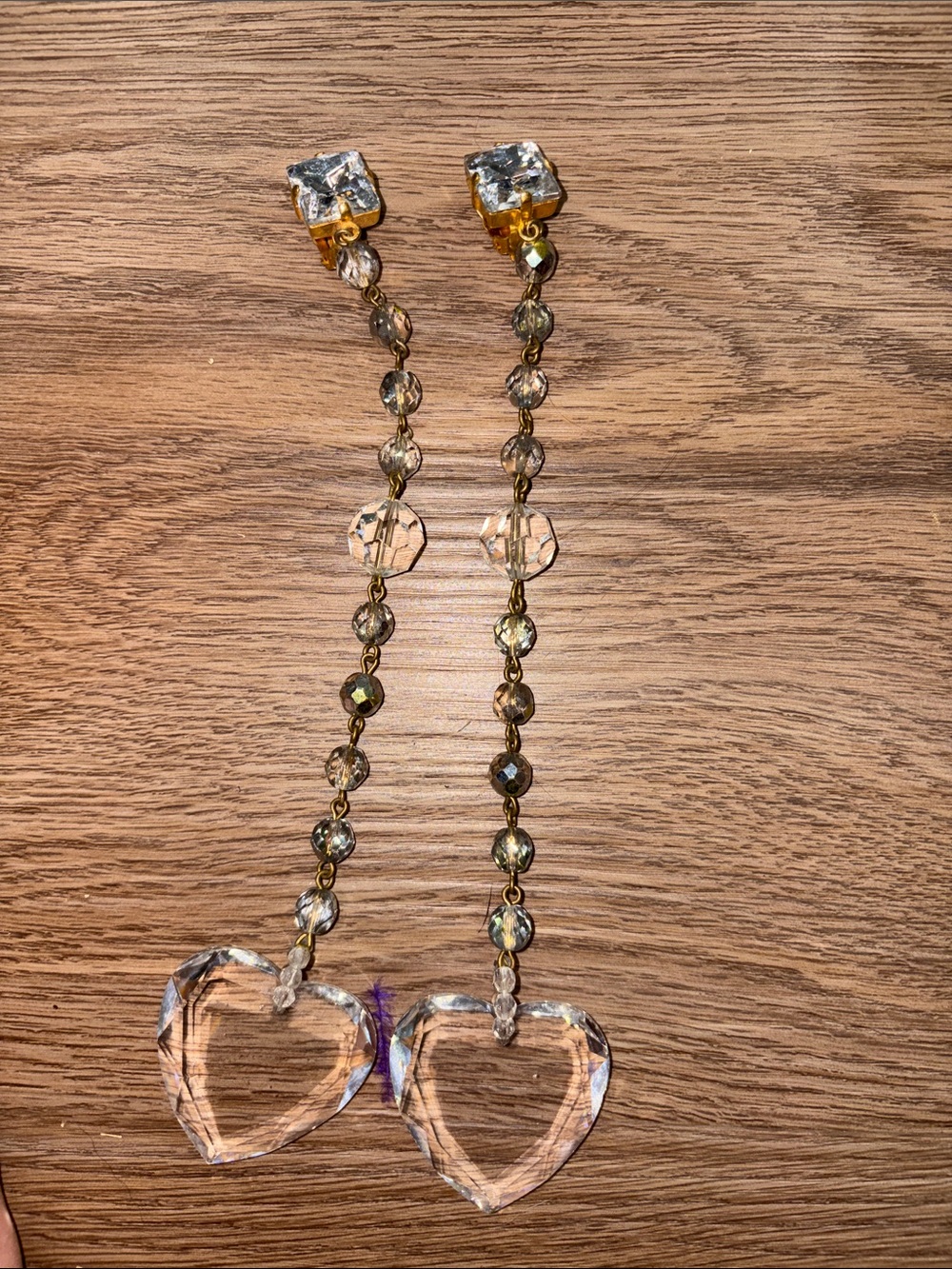 20-vintage yves saint laurent rare Crystal Heart Drop Earrings -